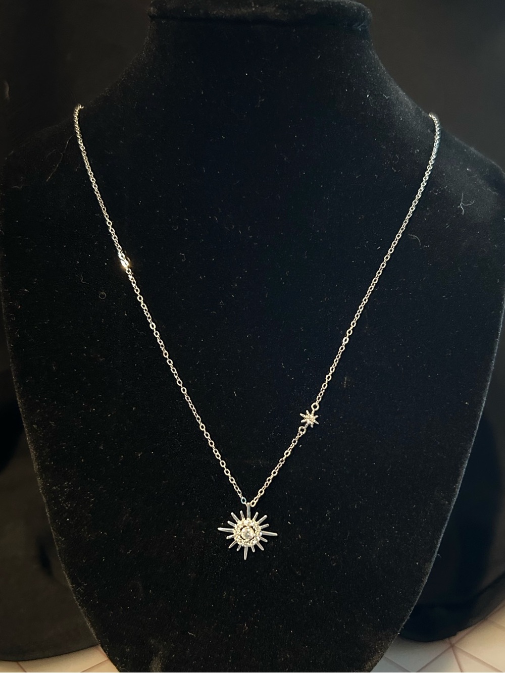 Sterling Silver and Moissanite Sunburst Pendant Necklace - GRA Certified - Picture 2 of 4